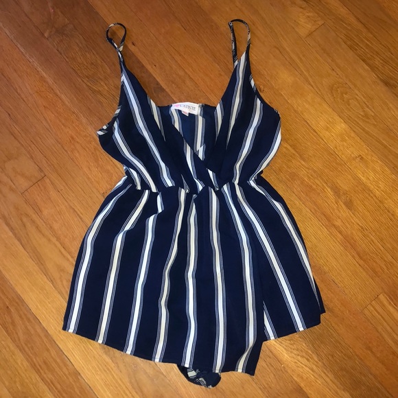 Navy and white Striped romper. - Picture 1 of 5